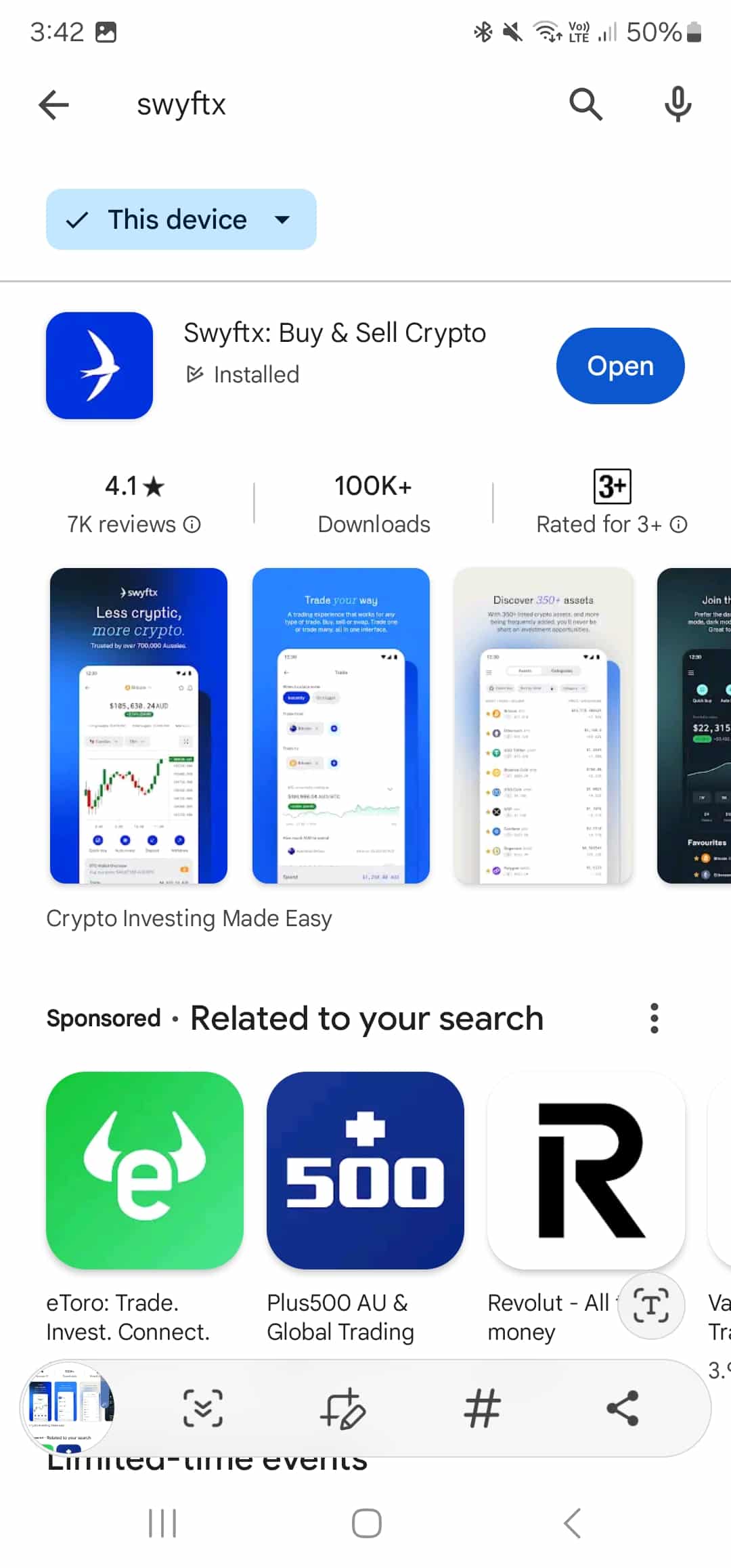 Swyftx mobile app screenshot 1