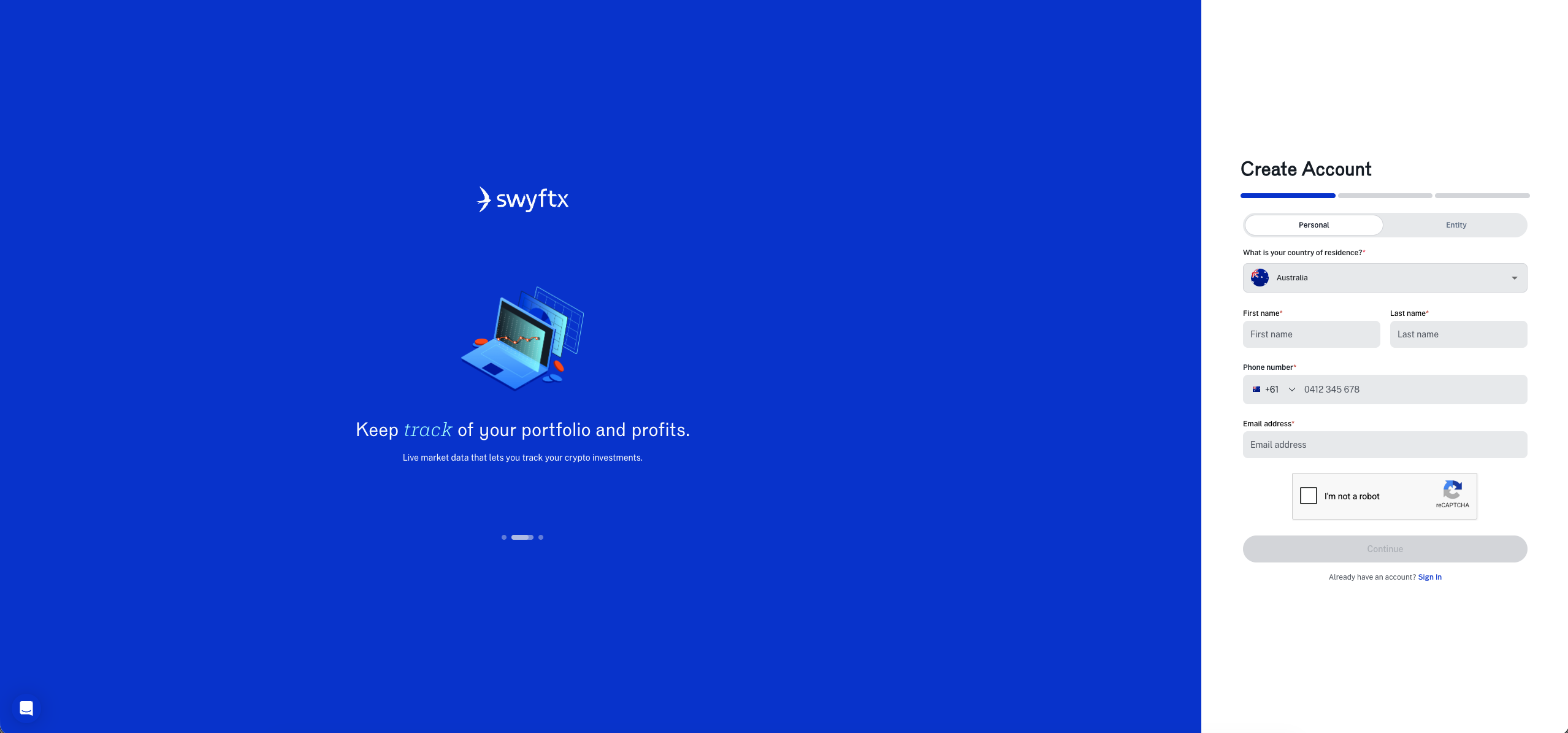 Swyftx Create Account sign-up page